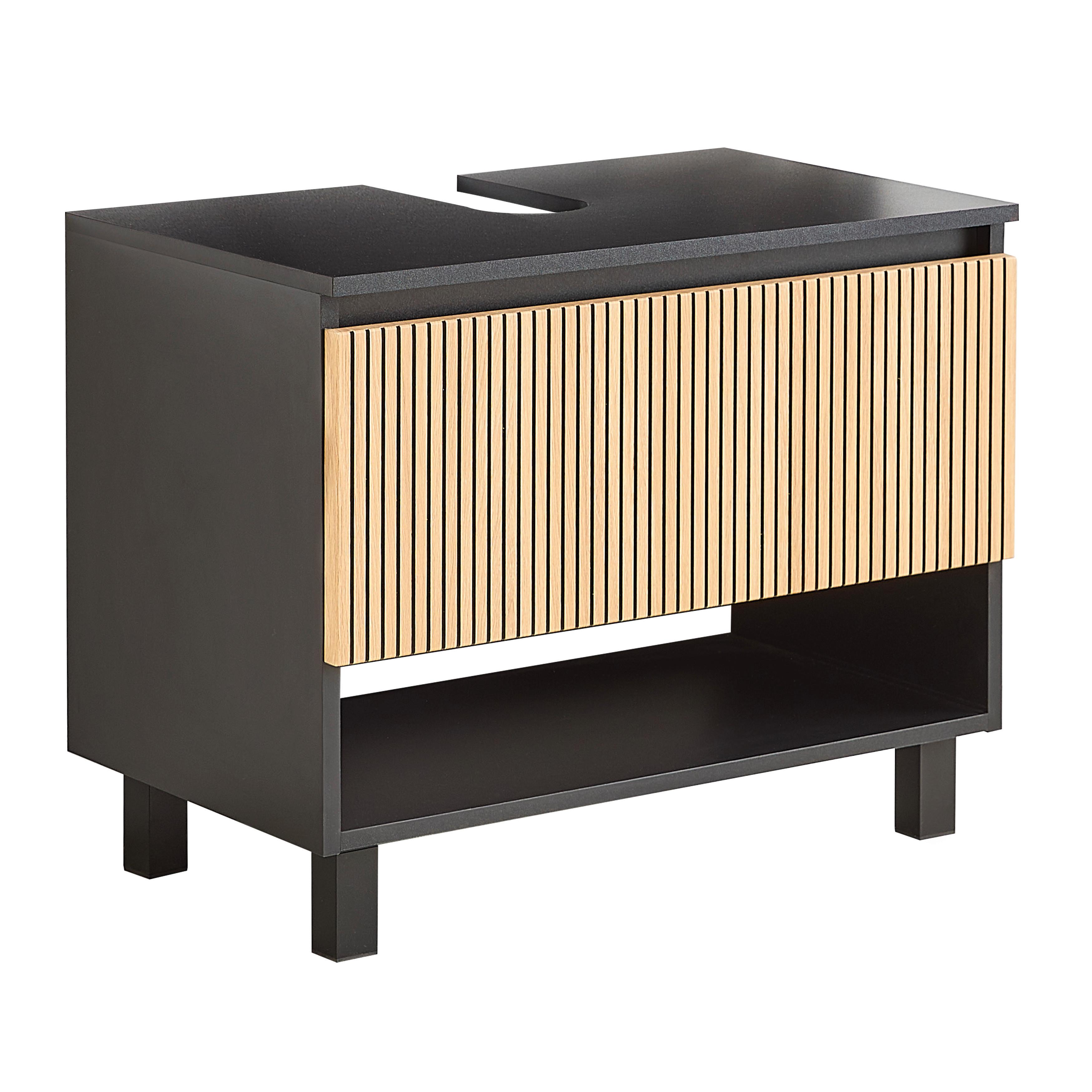 Waschbeckenunterschrank Venezia in Schwarz/Eichefarben - Eichefarben/Schwarz, LIFESTYLE, Holzwerkstoff (70/60/45cm) - Mömax