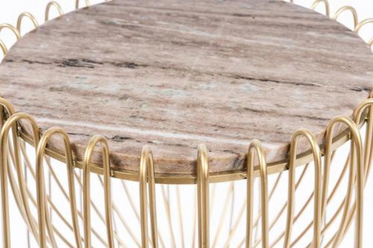 BEISTELLTISCH LTYOM-BRW - Messingfarben/Braun, Basics, Stein/Metall (50/50/51cm) - Kayoom