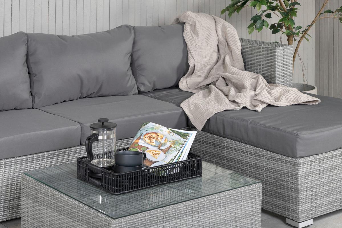Dining-Loungeset Rotterdam ca. 202x160 cm Grau - Grau, KONVENTIONELL, Glas/Kunststoff - Gardenson