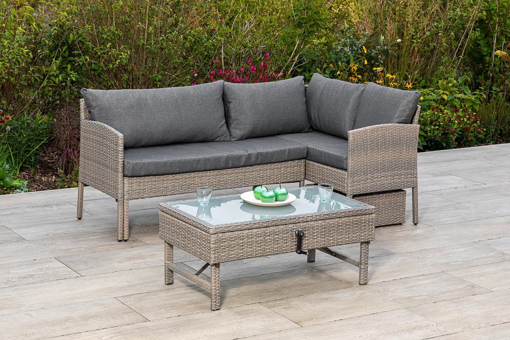 Loungegarnitur Viletta in Steinbeige - Beige, MODERN, Glas/Kunststoff (190/113cm) - Gardenson