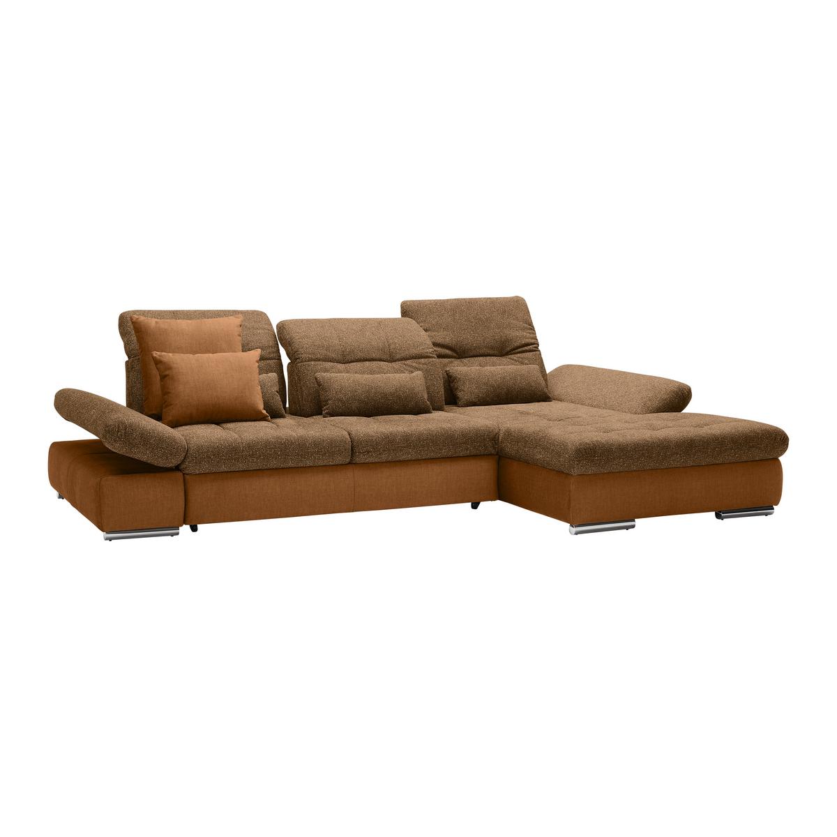 Wohnlandschaft Sanfino Cognac/Senfgelb - Chromfarben/Cognac, KONVENTIONELL, Holz/Textil (305/79-96/199cm) - Premium Living