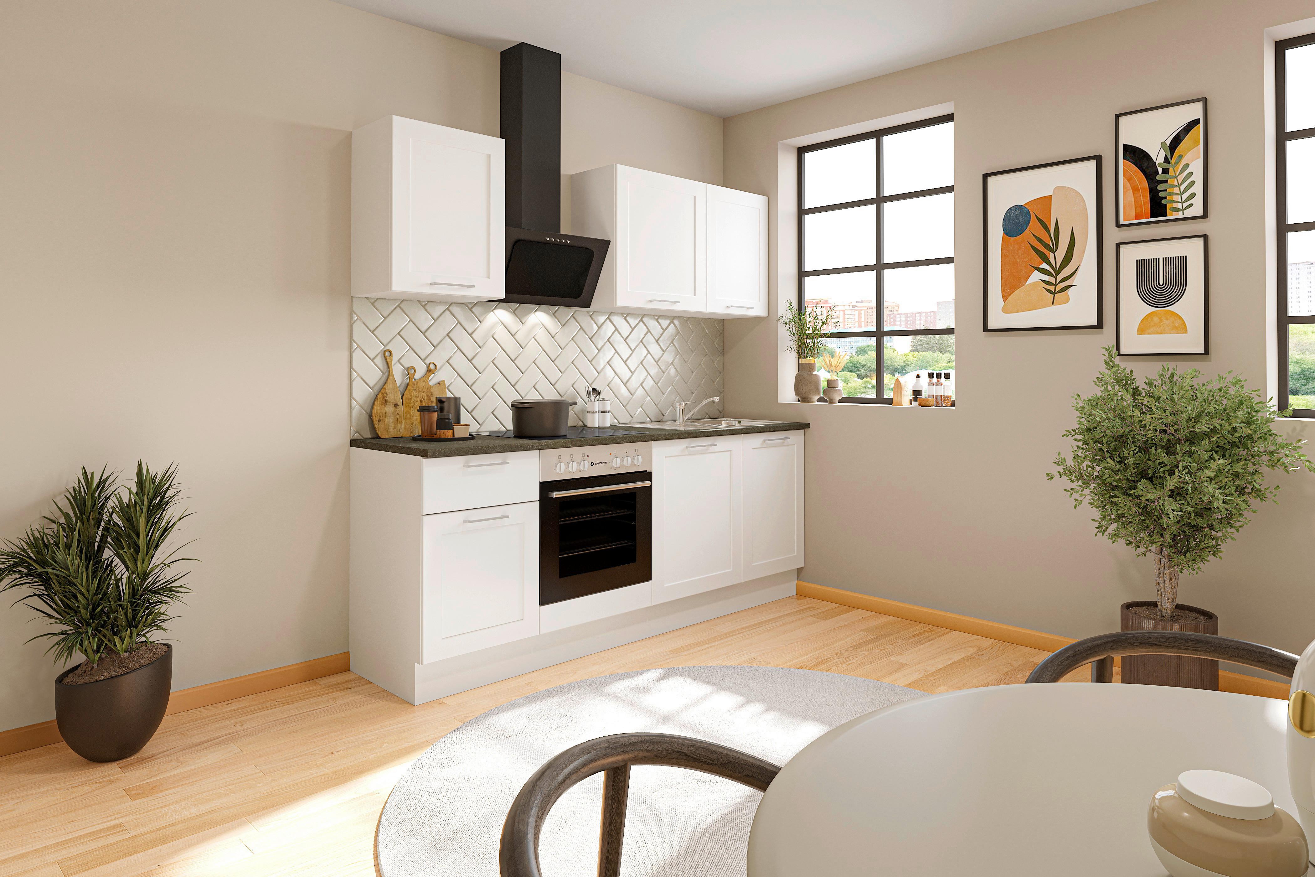 Küchenblock Marseille mit Geräten ca. 220cm Weiß - Chromfarben/Anthrazit, Design, Holzwerkstoff/Metall (220cm) - P & B