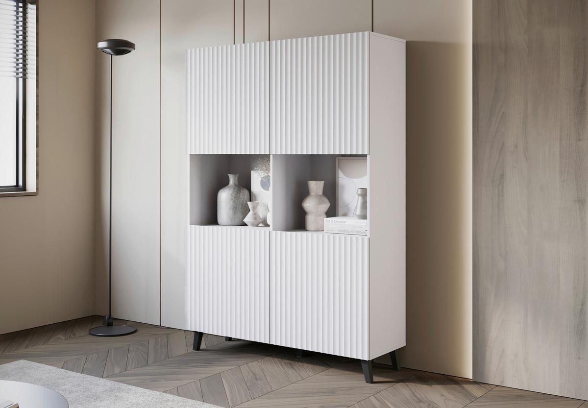 Highboard Phuket ca. 120x172 cm Weiß - Schwarz/Weiß, Design, Holzwerkstoff (120/172/39,1cm) - Livetastic