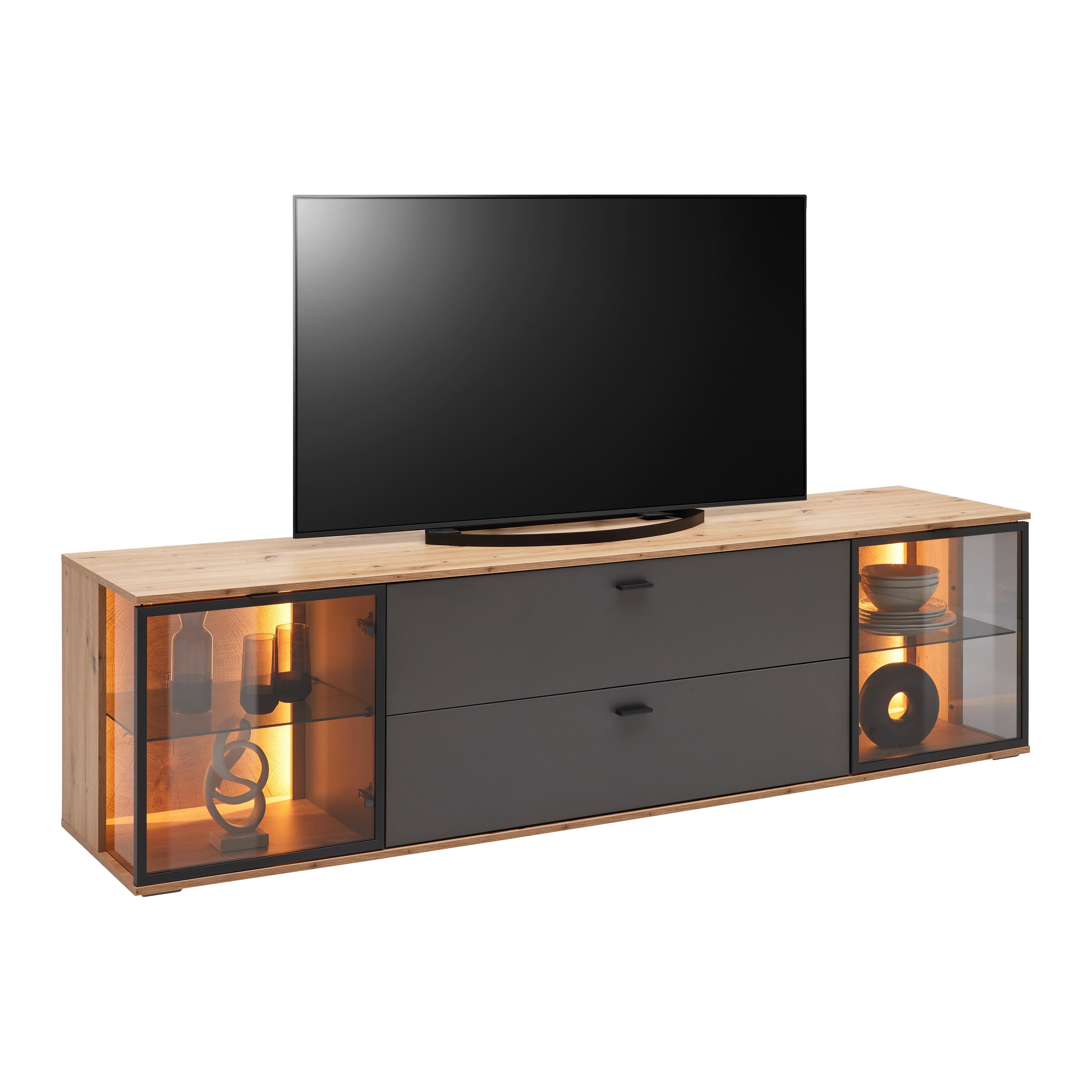 TV-Element Florenz Grau/Schwarz/Eiche Artisan - Schwarz/Eiche Artisan, Modern, Glas/Holzwerkstoff (210/56,7/50cm) - Premium Living