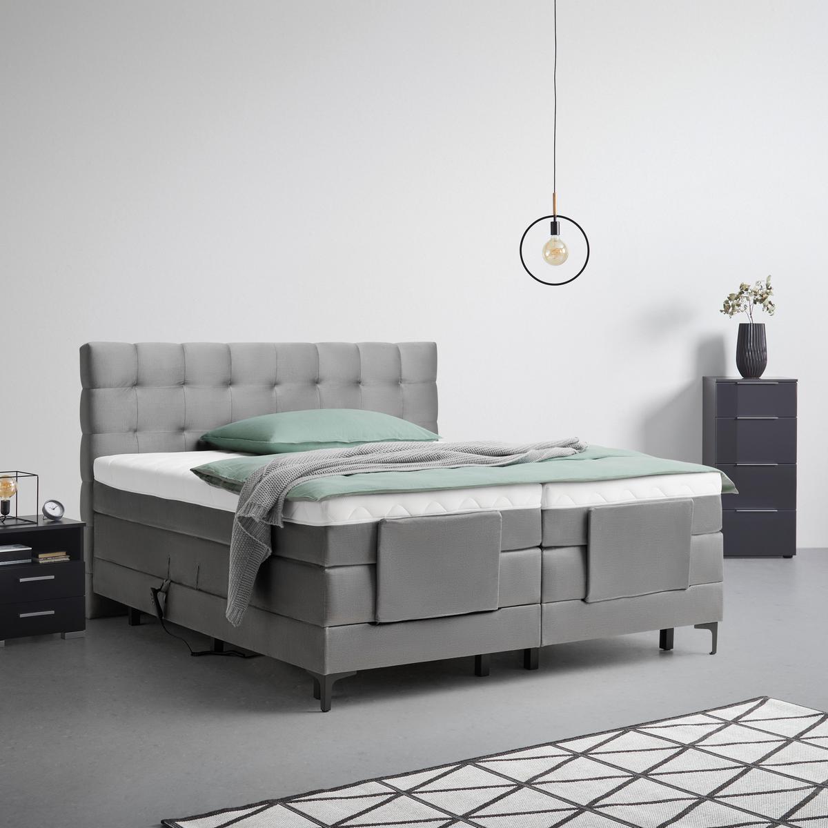 Boxspringbett In Grau Ca. 160x200cm - Schwarz/Grau, Konventionell, Holz/Holzwerkstoff (160/200cm) - Premium Living