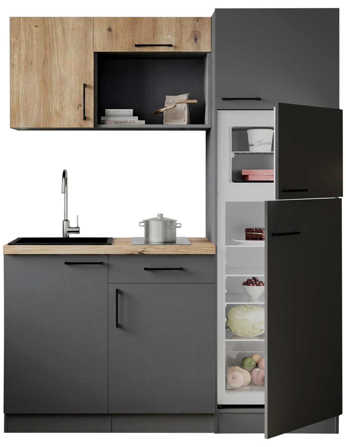 Küchenblock Oliver m. Geräten Grau - Eiche Artisan/Grau, Trend, Holzwerkstoff/Metall (160cm) - Respekta
