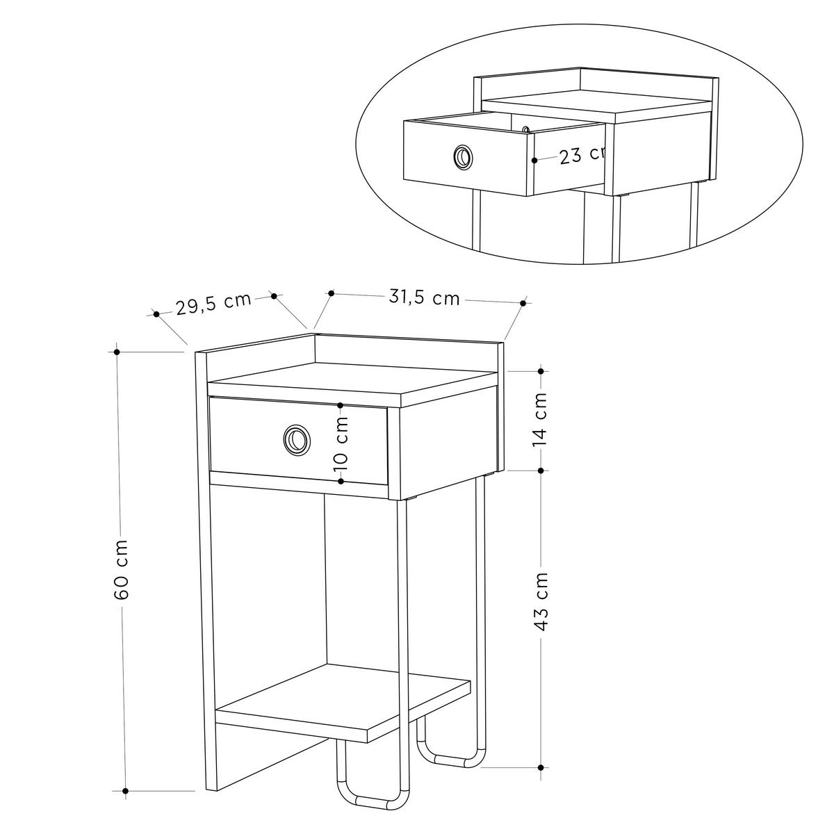 Nachtkästchen Sirius ca. 32x30x61 cm Dunkelbraun - Dunkelbraun, Design, Holzwerkstoff/Metall (32/30/61cm) - Livetastic