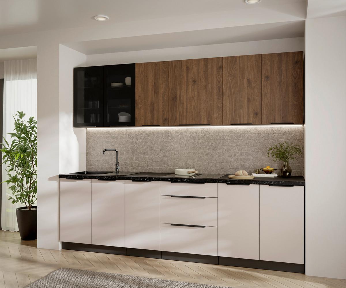 Blok Kuhinja Arona/monza - kašmir/boja orahovog drveta, Moderno, staklo/metal (260/210/60cm) - Modern Living