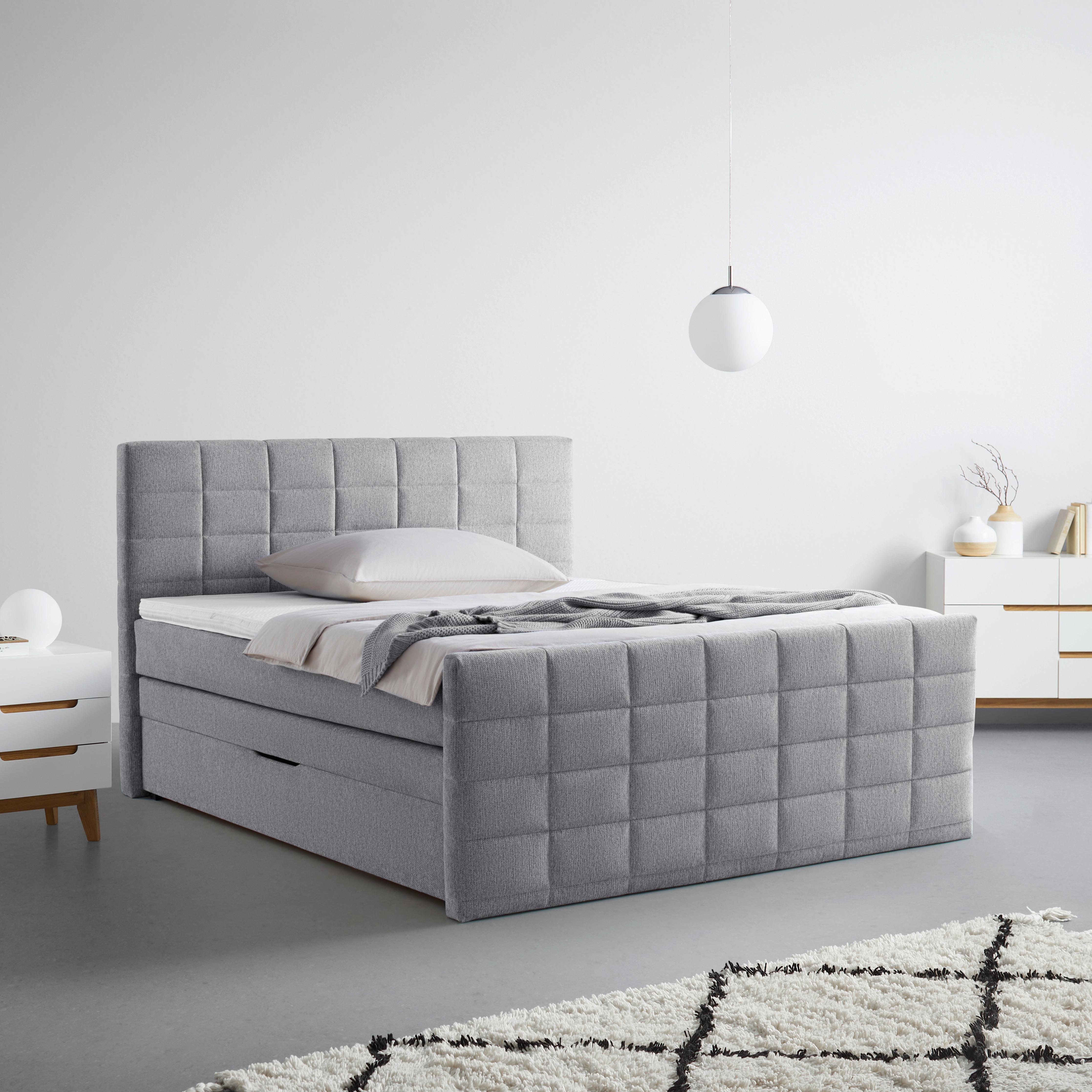 Postelja Boxspring Damon, Srebrna, 160x200 - srebrne barve/črna, Konvencionalno, umetna masa/tekstil (160/200cm) - Mömax