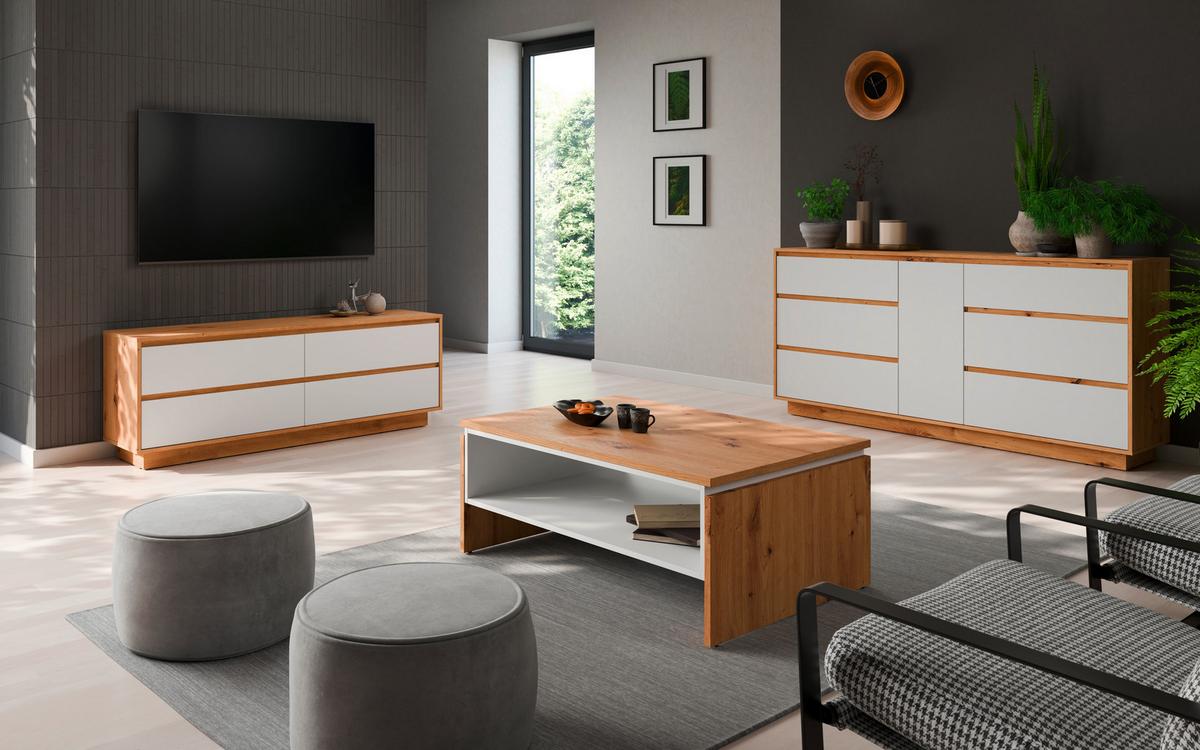 Komoda Foggia - bijela/hrast Artisan, Trend, drvni materijal/plastika (188,4/89,5/40cm) - Modern Living