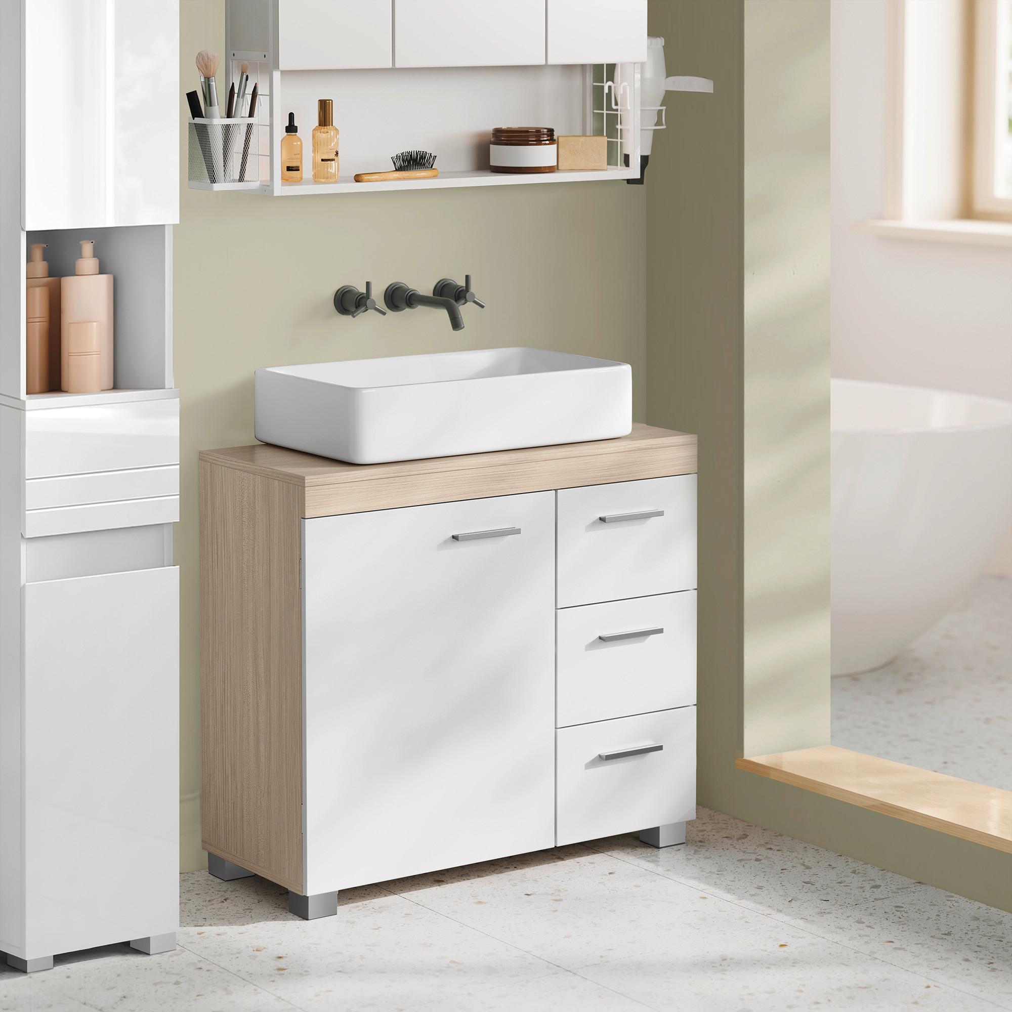 WASCHBECKENUNTERSCHRANK BBK503K01V1 - Silberfarben/Weiß, Trend, Holzwerkstoff/Kunststoff (70/64/30cm) - MID.YOU