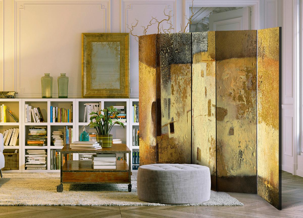 Paravent Golden Oddity II Honig/Hellgelb - Hellgelb/Honig, Basics, Holz/Textil (225/172/3cm) - artgeist