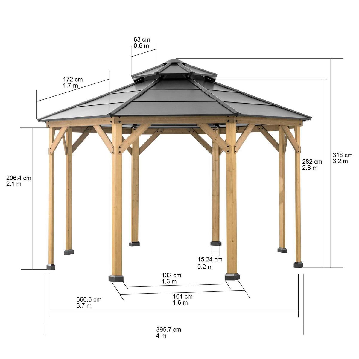 Pavillon Gazebo Eggi Anthrazit Echtholz - Anthrazit, Basics, Kunststoff/Metall (396/318/396cm)