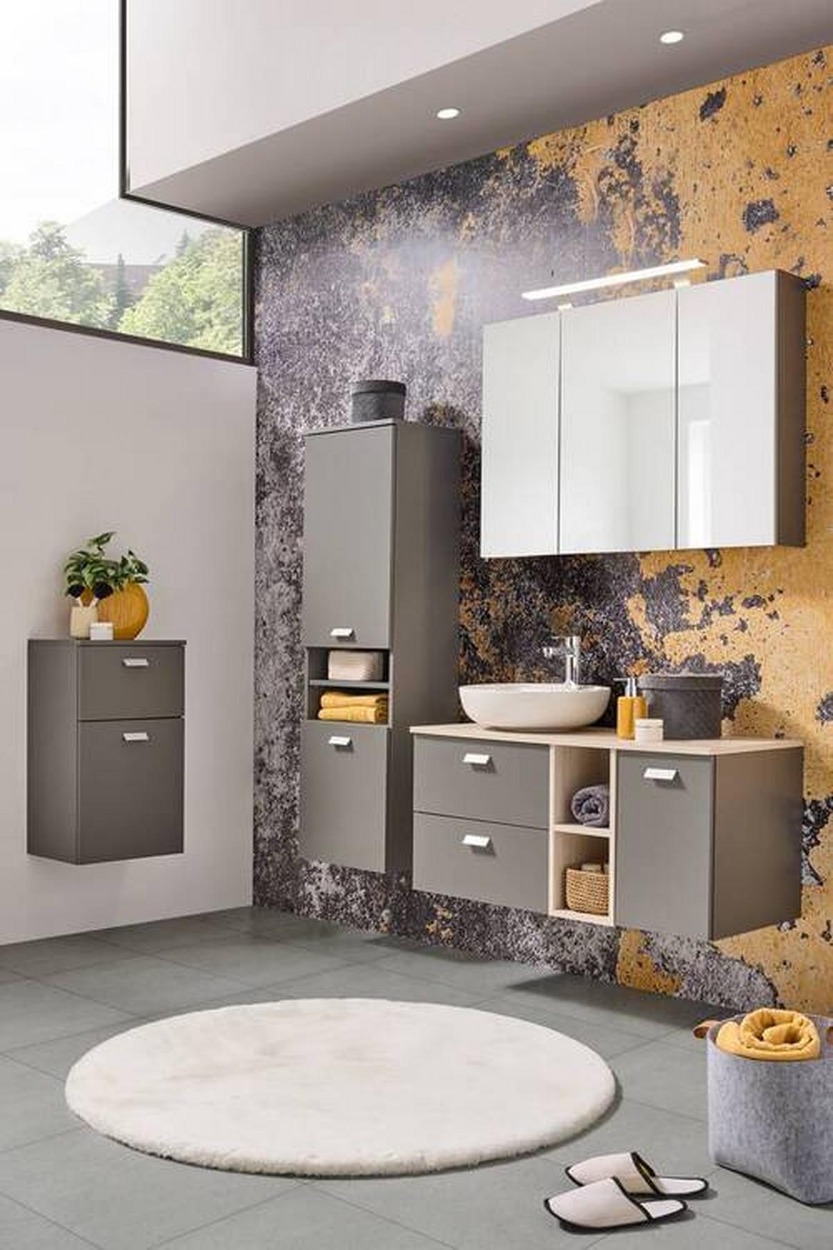 SZAFKA ŚREDNIA MONA - kolor srebrny/szary, Modern, materiał drewnopochodny/metal (40,3/138,3/32cm) - Stylife