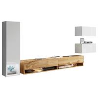 Dnevni Regal Amadeo, Bela, Barva Hrasta, Led, 4-Delno - hrast wotan/bela, Trendi, leseni material (270/130/32,5cm) - P & B