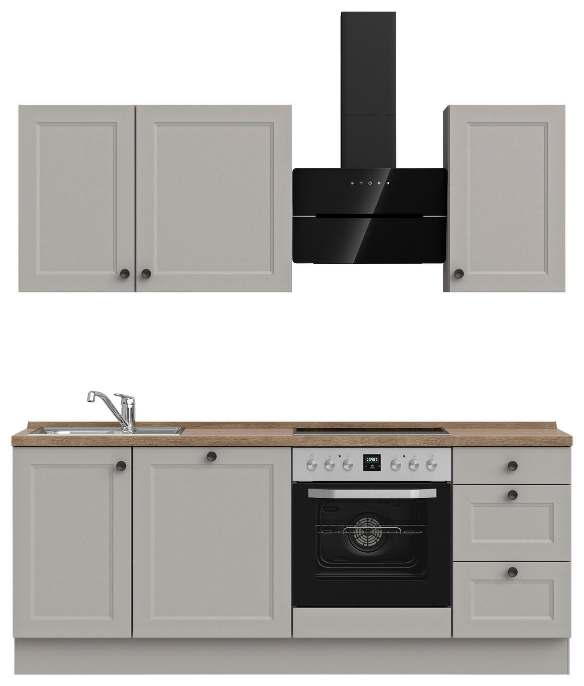 Küchenblock Cascada High m. Geräten Grau - Eiche dunkel/Schwarz, MODERN, Holzwerkstoff/Metall (210cm) - Nobilia