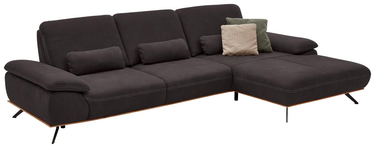 Wohnlandschaft Erling Dunkelbraun - Beige/Dunkelbraun, MODERN, Leder/Metall (322/89/187cm) - Premium Living