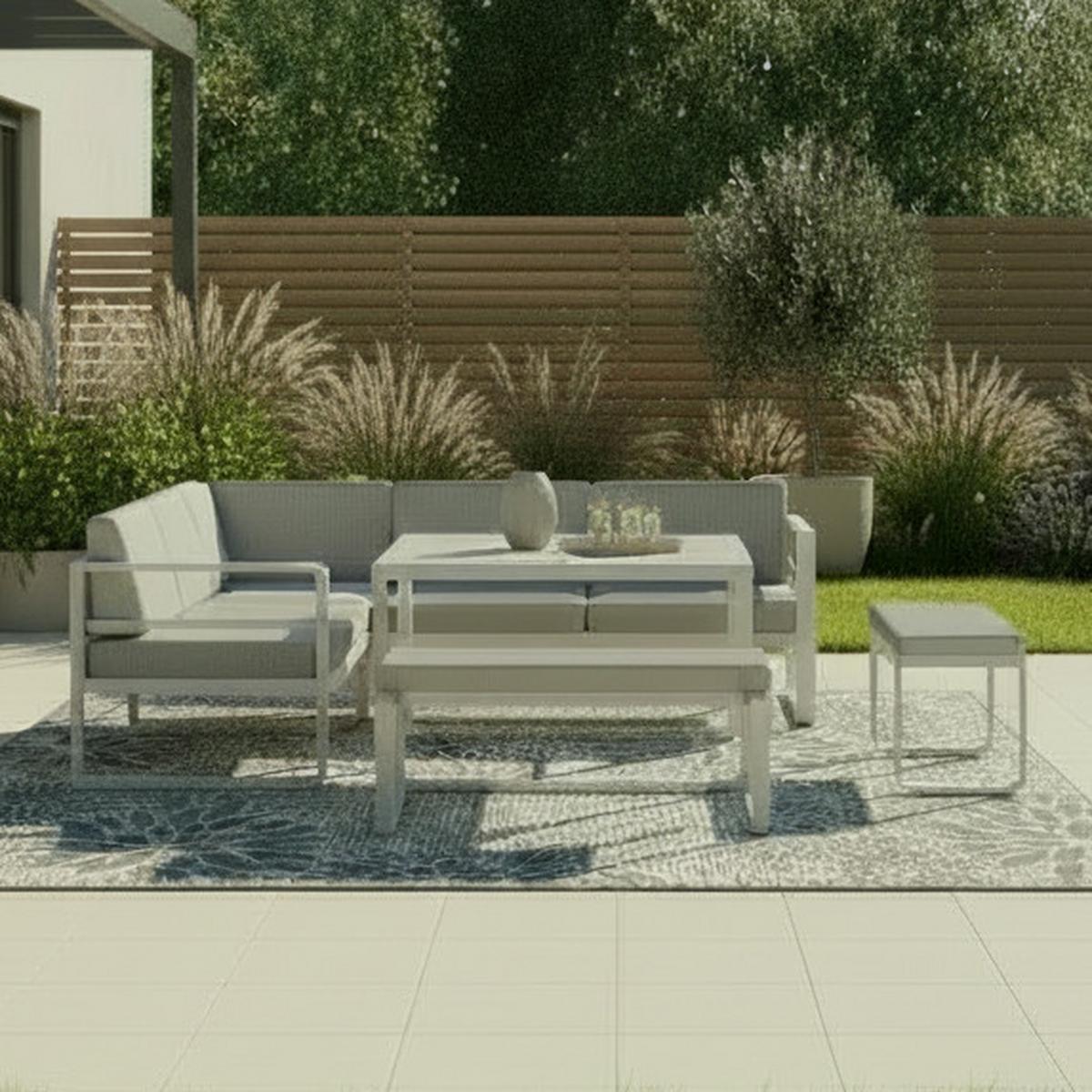 Kerti Étkezőgarnitúra Aruba - világosszürke/fehér, Modern, műanyag/textil - Bessagi Garden