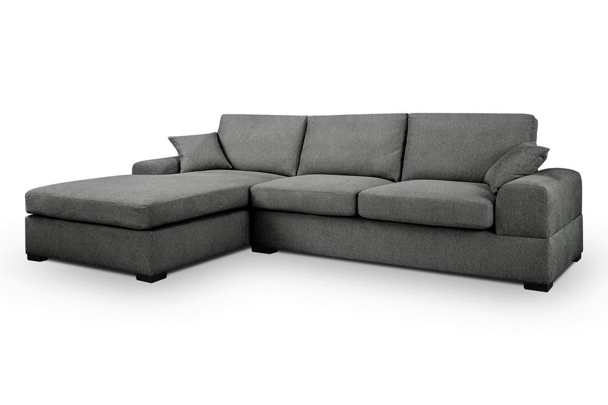 Ecksofa Veda Grau Flachgewebe - Schwarz/Grau, Basics, Holz/Textil (308/186cm) - MID.YOU