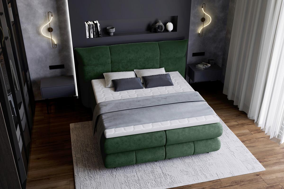 Boxspring Krevet Caramelo - tamno zelena/crna, Trend, tekstil/plastika (140/200cm) - Premium Living