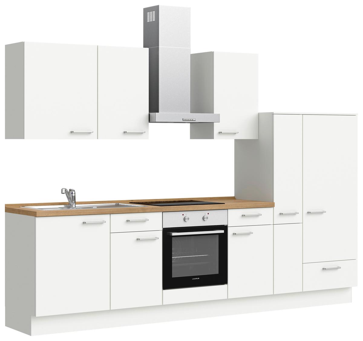 Küchenblock Touch Low m. Geräten Weiß - Edelstahlfarben/Eichefarben, MODERN, Holzwerkstoff/Metall (300cm) - Nobilia