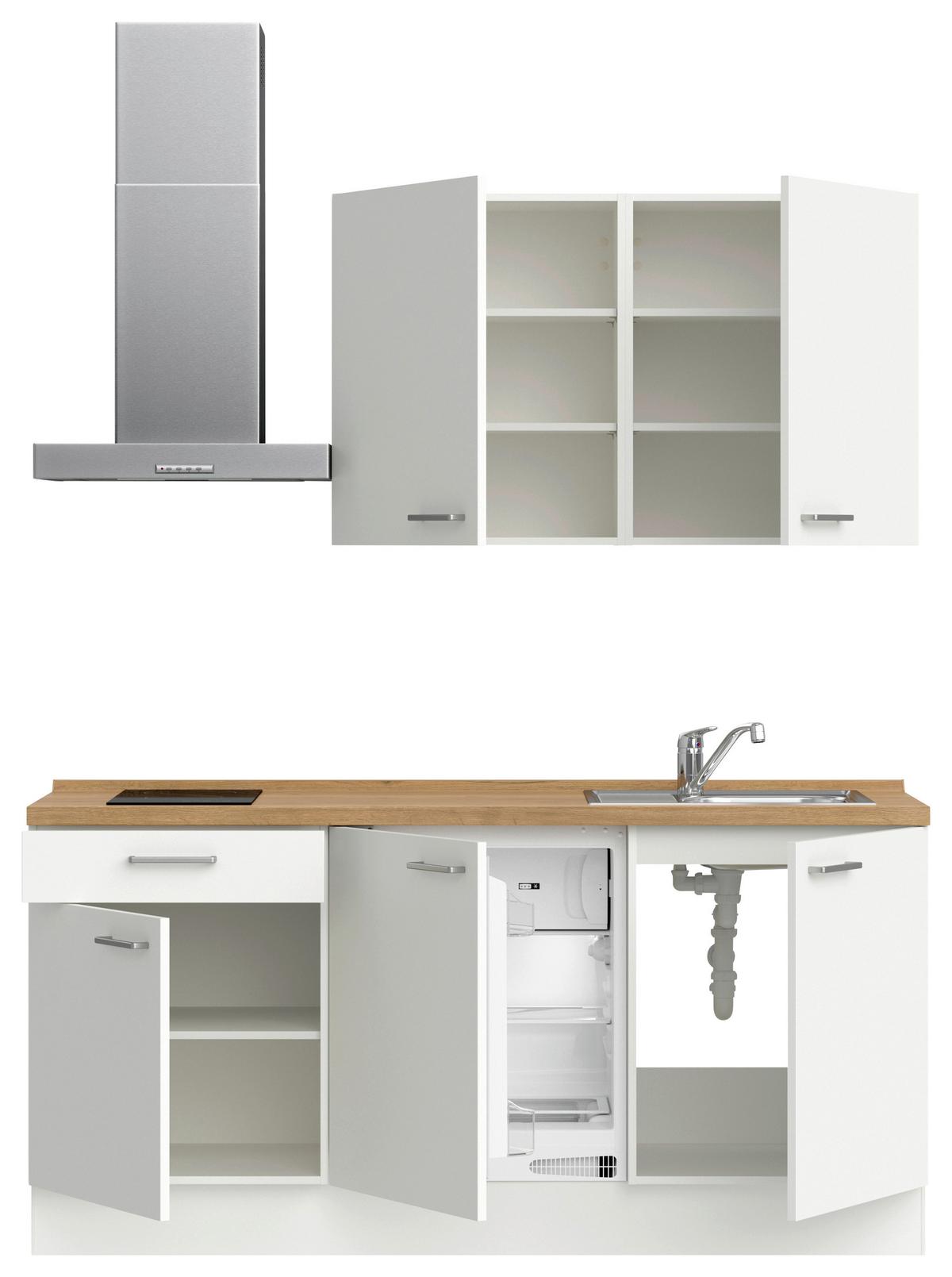 Küchenblock Touch Low m. Geräten Weiß - Edelstahlfarben/Eichefarben, MODERN, Holzwerkstoff/Metall (180cm) - Nobilia