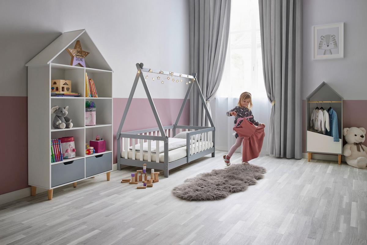 Kinderbett Massivholz, grau/weiß "Adelia" - Naturfarben/Weiß, MODERN, Holz (140/70cm) - Bessagi Kids