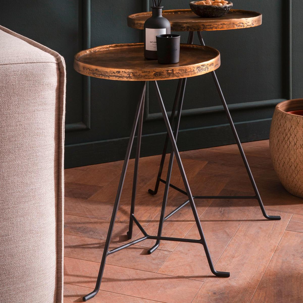 BEISTELLTISCHSET WL7.212 - Goldfarben/Schwarz, Design, Metall - Livetastic