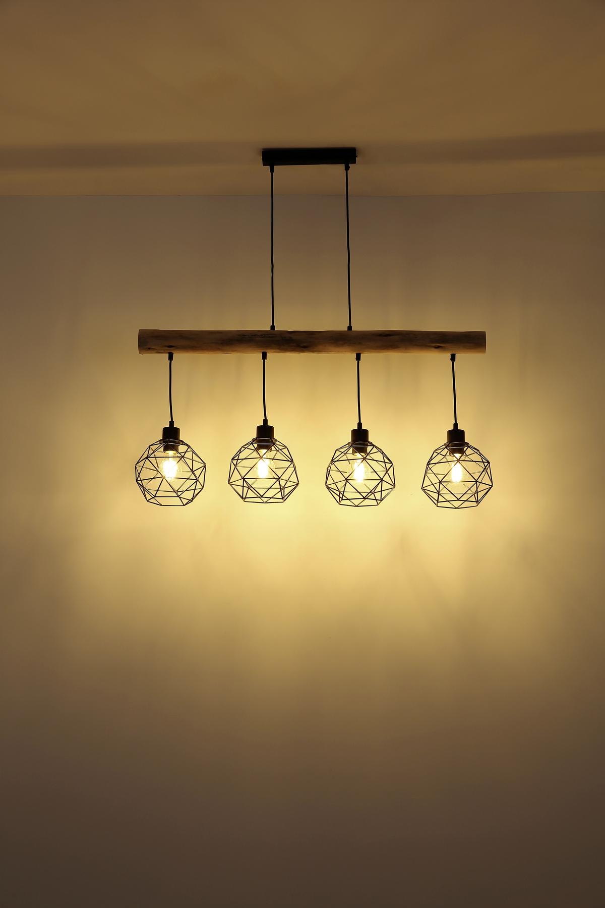 Hängeleuchte Theodor max. 60 Watt - Schwarz/Naturfarben, Natur, Holz/Metall (85/18cm) - Globo