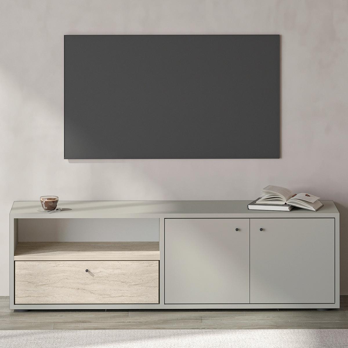Lowboard Pao Tv Schrank - Creme/Schwarz, Design, Holzwerkstoff (35/42/136cm) - Livetastic