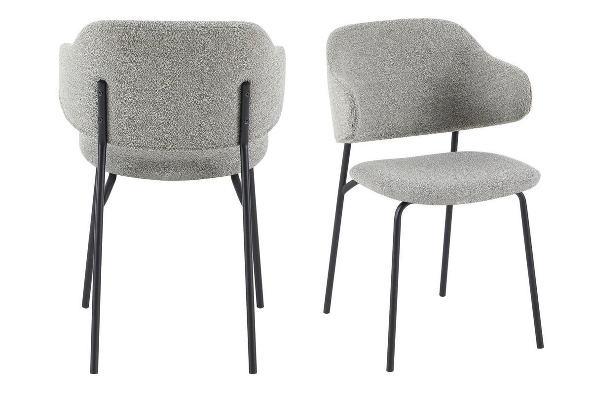 Set Naslanjačev Bouclé, Svetlo Siva, 2-Delni - črna/svetlo siva, Moderno, kovina/tekstil (54/83/59cm) - Livetastic