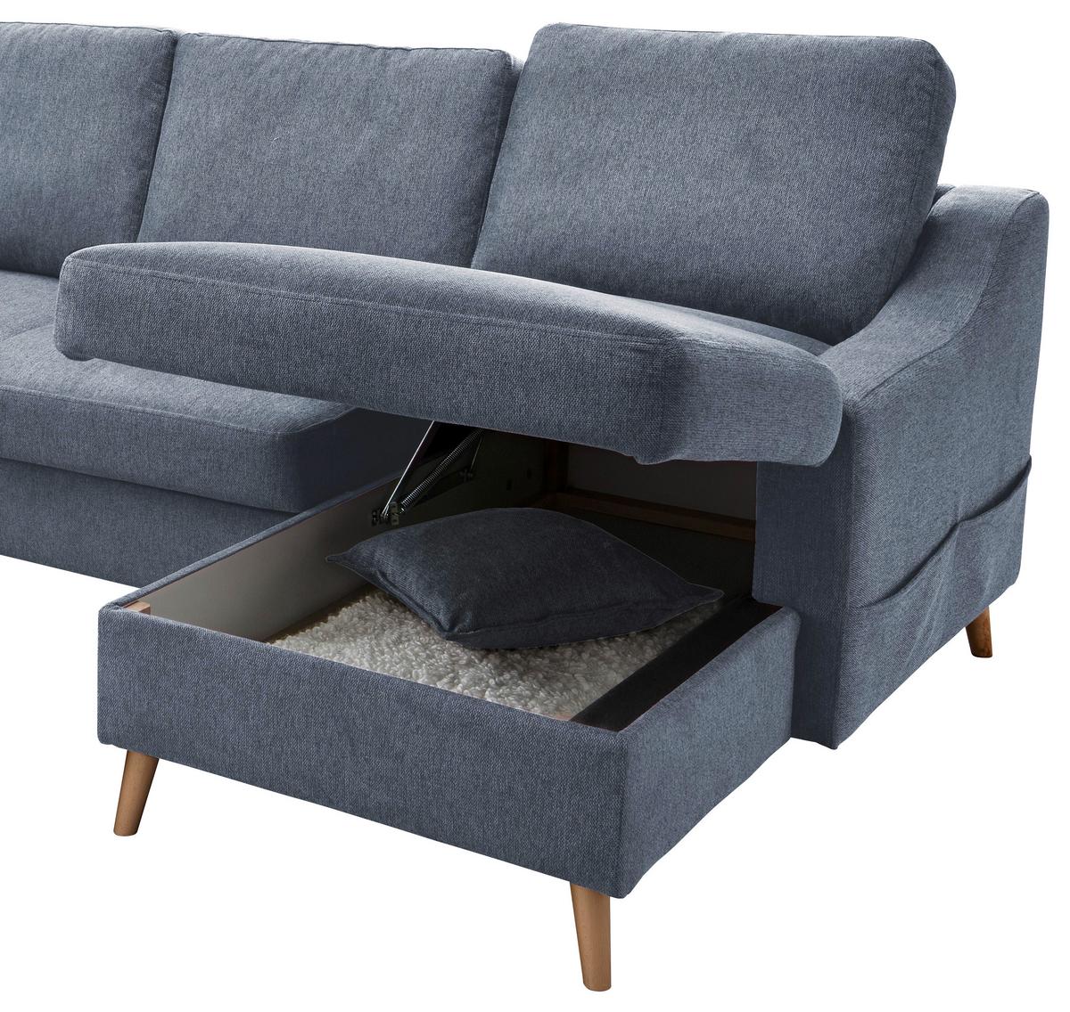 Wohnlandschaft Valentina Blau Struktur - Blau/Naturfarben, KONVENTIONELL, Holz/Textil (200/301/150cm) - P & B