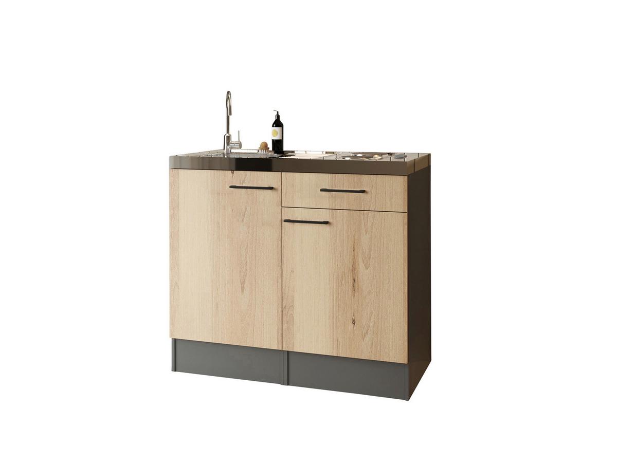 Miniküche Oliver m. Gerät ca. 100cm Eiche - Schwarz/Eiche Artisan, Trend, Holzwerkstoff/Metall (100cm) - Respekta