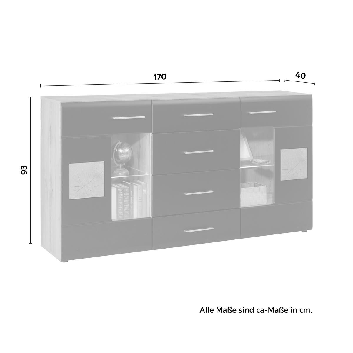 Sideboard Sonate in Schwarz/Eichefarben - Chromfarben/Eichefarben, KONVENTIONELL, Glas/Holzwerkstoff (170/93/40cm) - Mömax