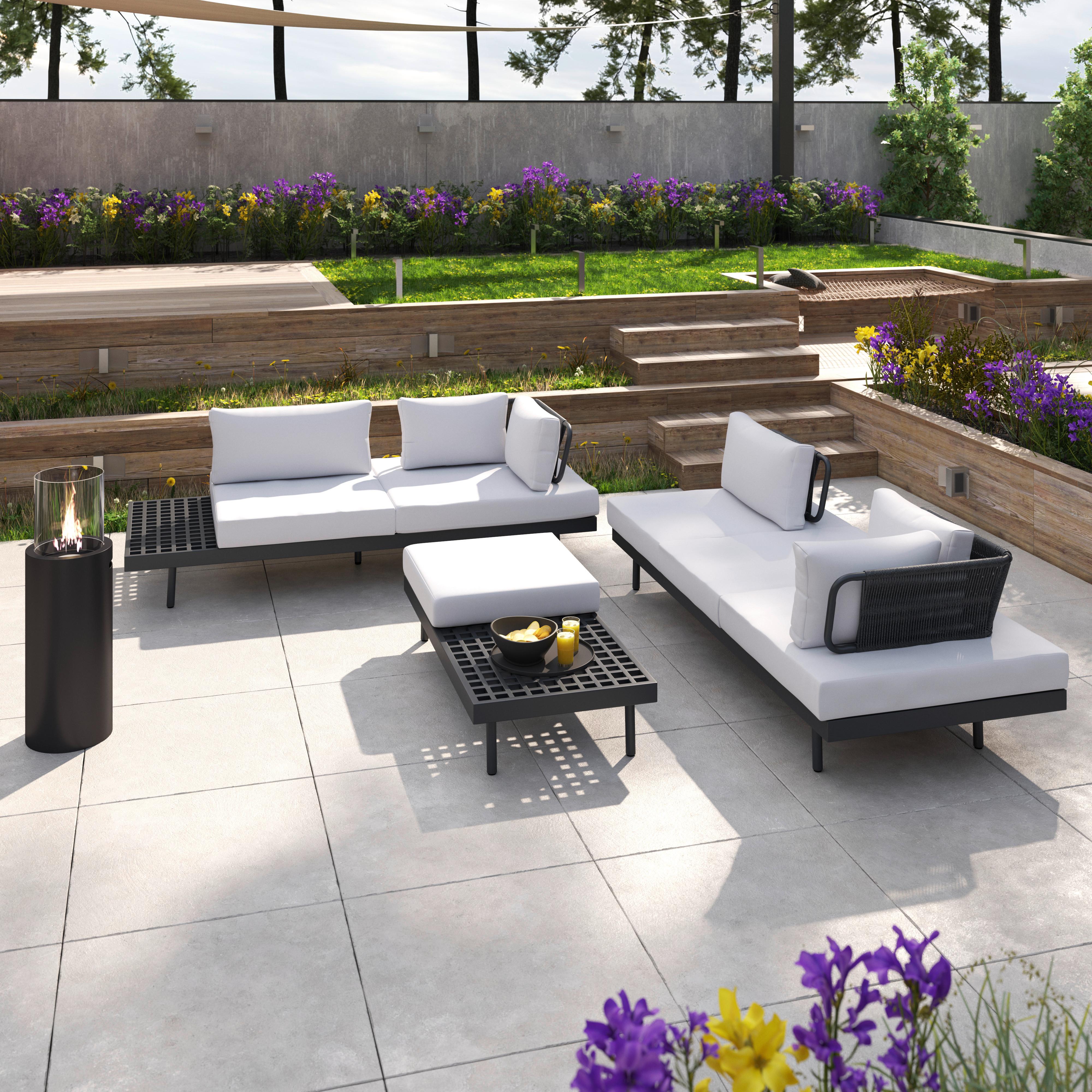 Loungegarnitur-Set Emma Grau Outdoorstoff/Metall - Dunkelgrau, MODERN, Holz/Metall (220/79/87cm) - Bessagi Garden