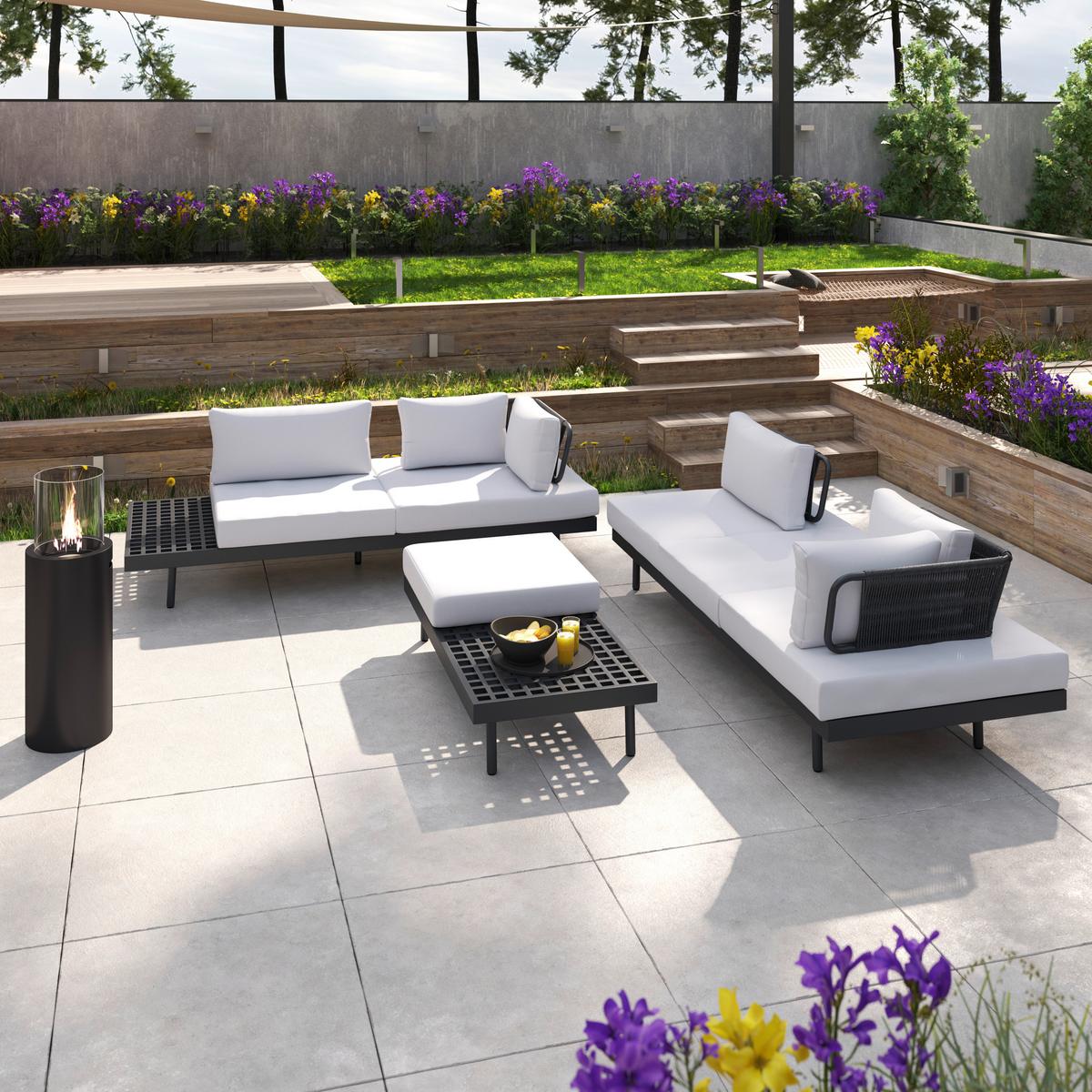 Lounge Garnitura Emma, Svetlo / Temno Siva, 4-Delno - temno siva, Moderno, kovina/les (220/79/87cm) - Bessagi Garden