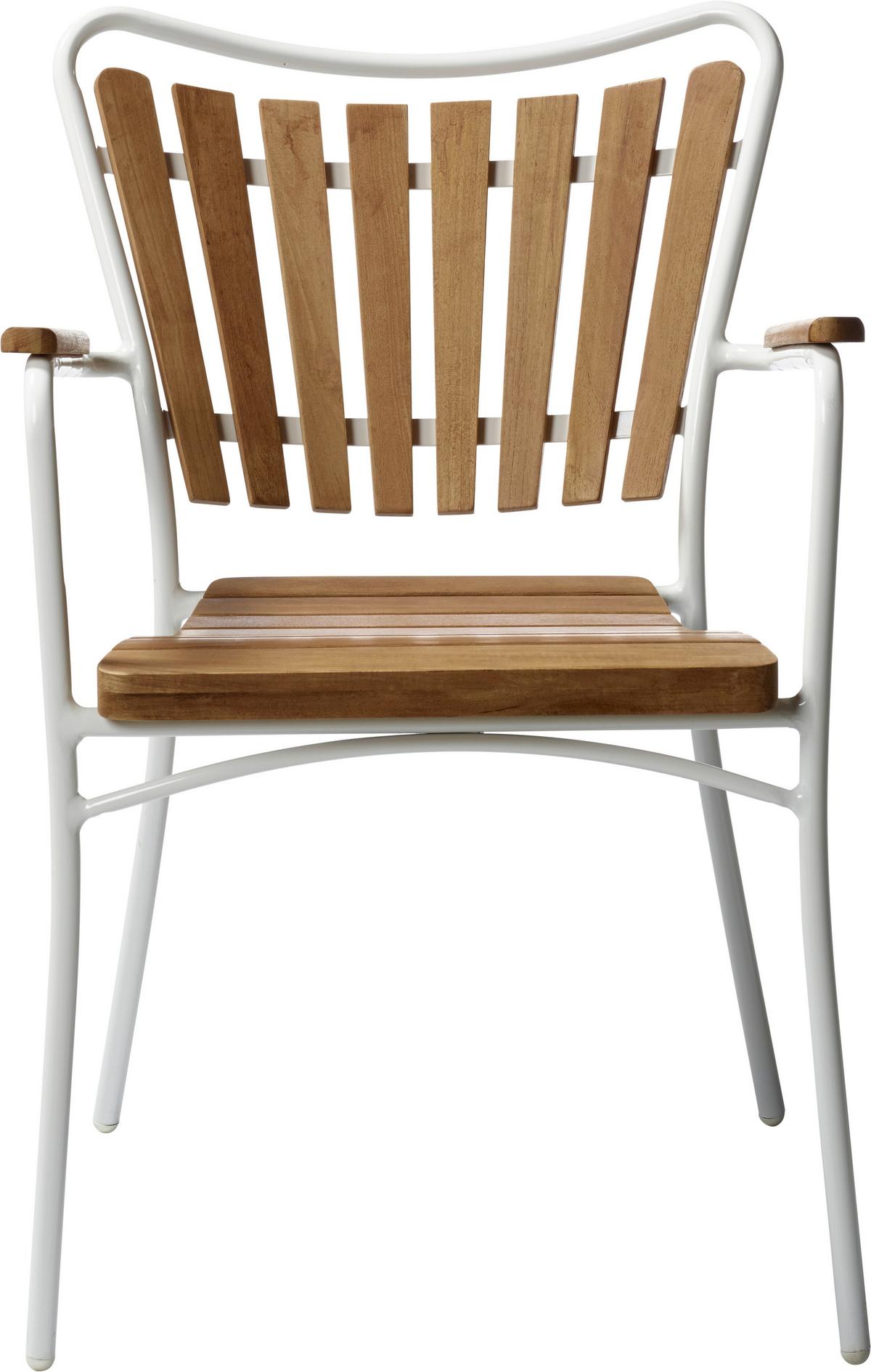 Gartenstuhl Ellen Metall/Teakholz - Weiß Hochglanz/Teakfarben, KONVENTIONELL, Holz/Metall (58,5/78/56,5cm) - Gardenson