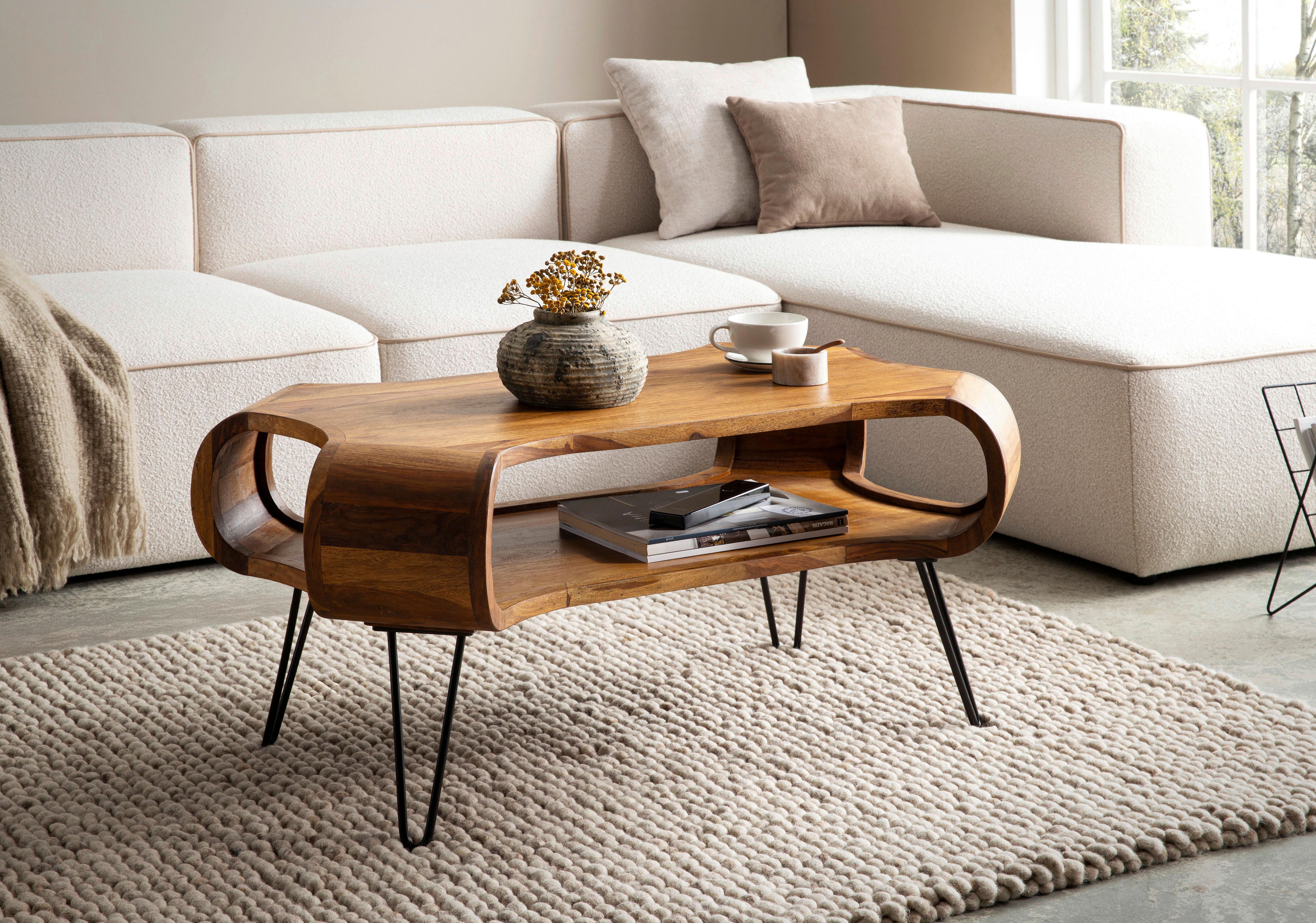 TABLE BASSE WL7.037 - noir/couleur de sesham, Design, métal/bois (100/60/47cm) - Livetastic