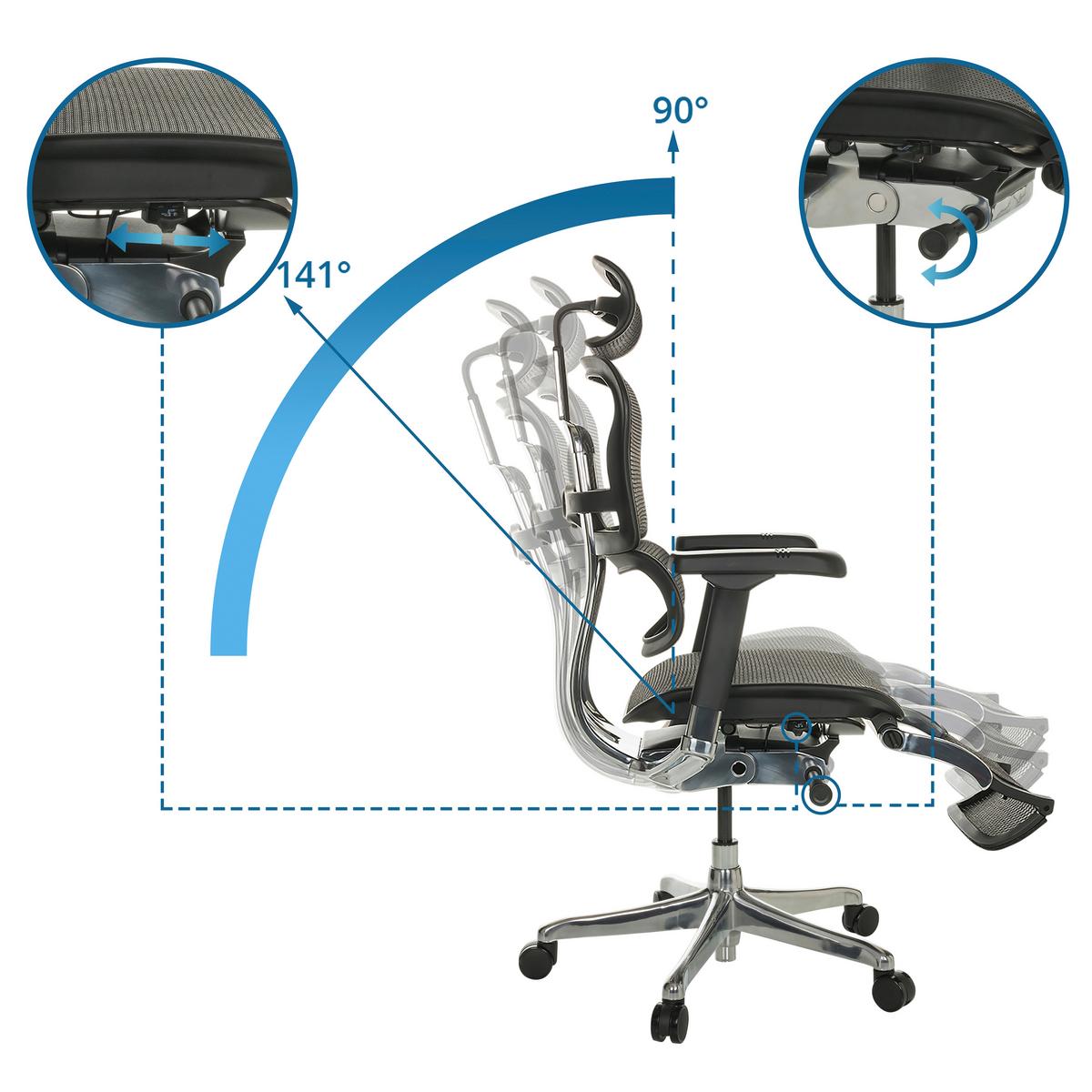 Pisarniški Stol Ergohuman Plus Legpro I, Črna - črna/siva, Basics, kovina/umetna masa (68/118-141/64cm) - MID.YOU
