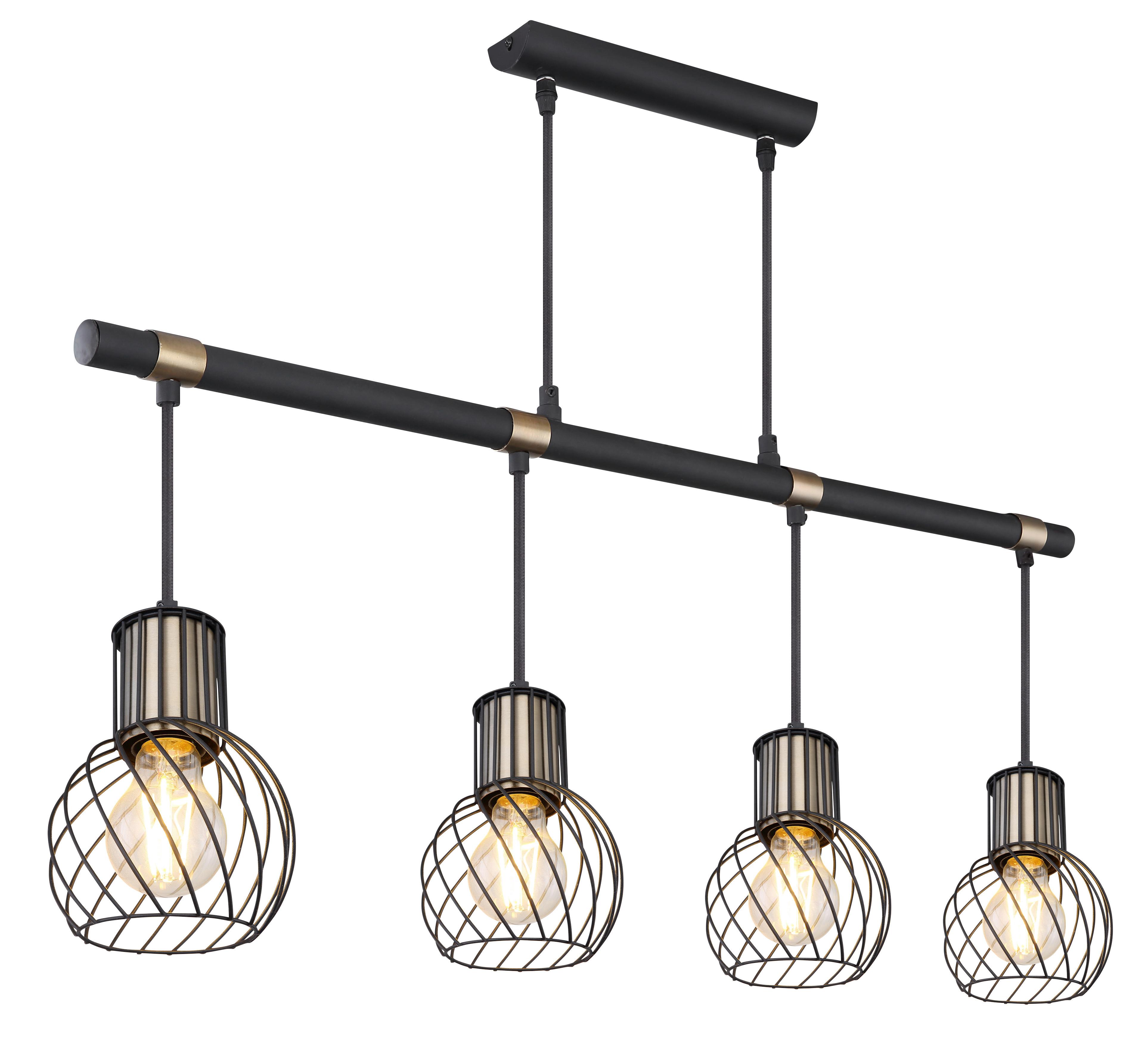 Hängeleuchte NARRI Von Globo – Metall Schwarz Matt & Goldfarben, Mit Dekorstanzungen | 900x150x1200 Mm, Für Bis Zu 4x E27 Fassungen