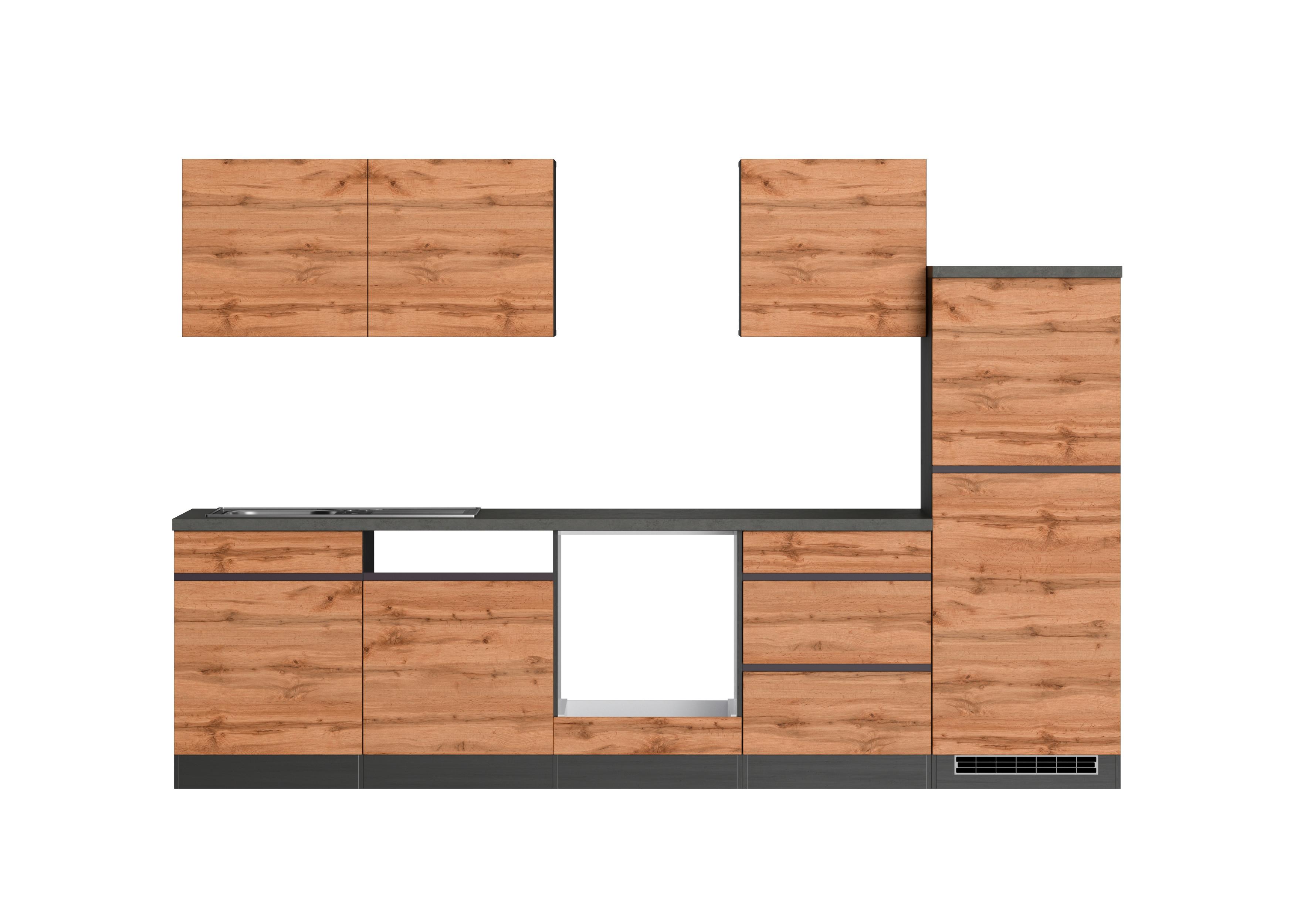 Küchenblock Turin ohne Geräte ca. 300 cm Eiche/Grau - Eiche Wotan/Graphitfarben, Design, Holzwerkstoff (300cm) - Held