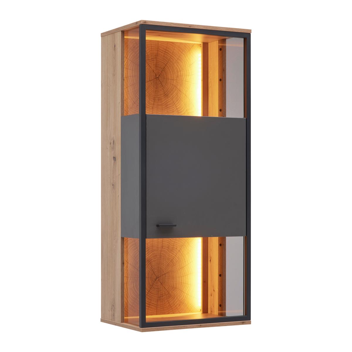 Hängevitrine Florenz Grau/Schwarz/Eiche Artisan - Schwarz/Eiche Artisan, MODERN, Holzwerkstoff/Metall (50/119,9/38cm) - Premium Living
