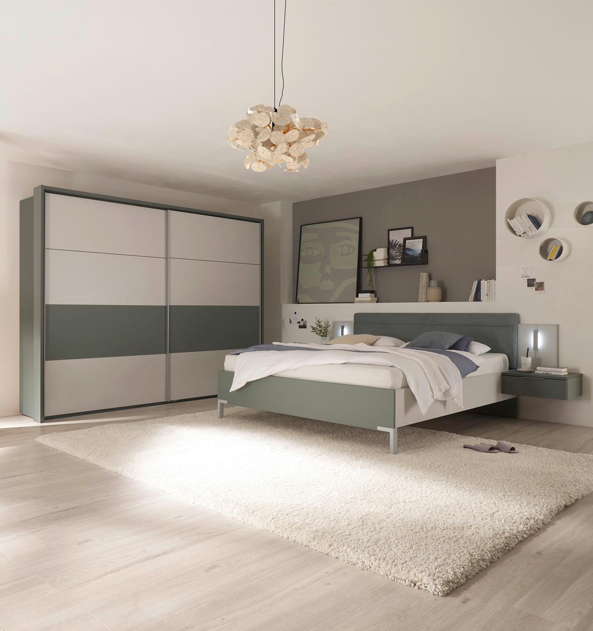 Set Kreveta I Noćnih Ormarića Modeste - boje kadulje/svijetlo siva, Moderno, drvni materijal (180/200cm)