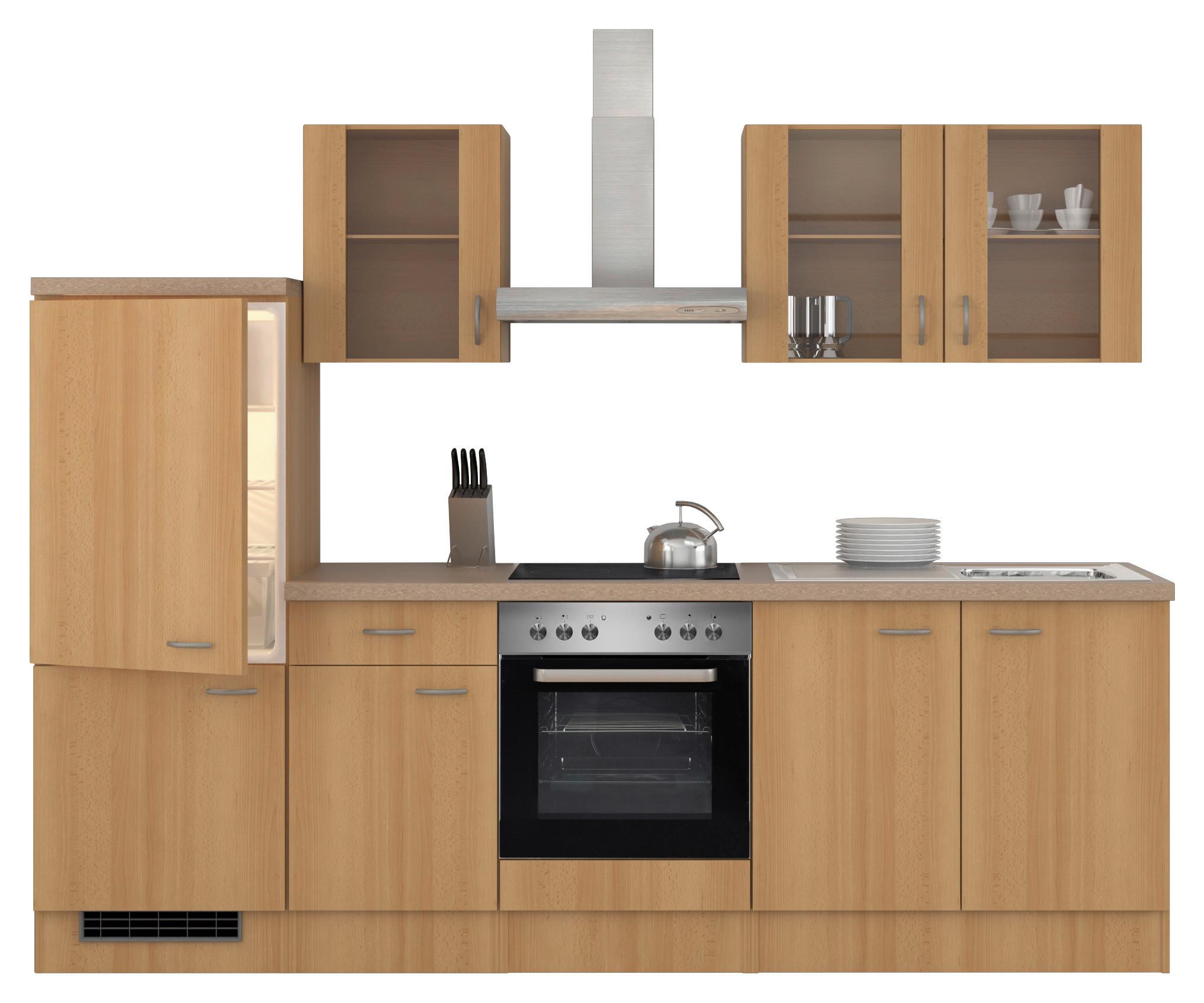 Kuhinjski Blok Z Aparati Nano, Barva Bukve - barve nerjavečega jekla/barve bukve, Moderno, umetna masa/steklo (270cm) - FlexWell