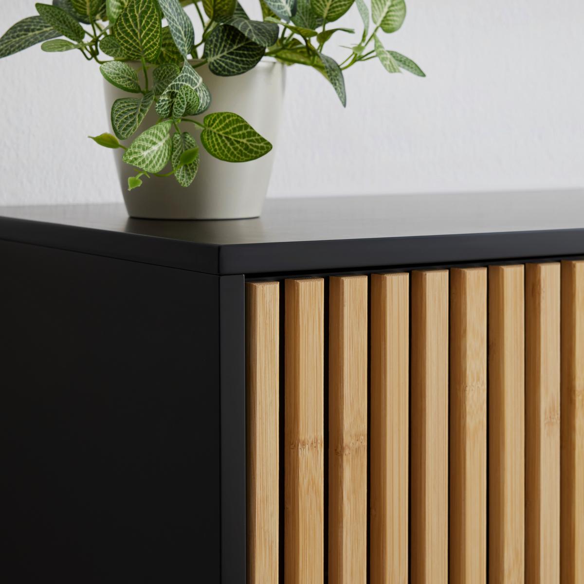 Lowboard Madrid Schwarz/Naturfarben massiv - Eichefarben/Schwarz, MODERN, Holz/Holzwerkstoff (195/60/40cm) - Mömax