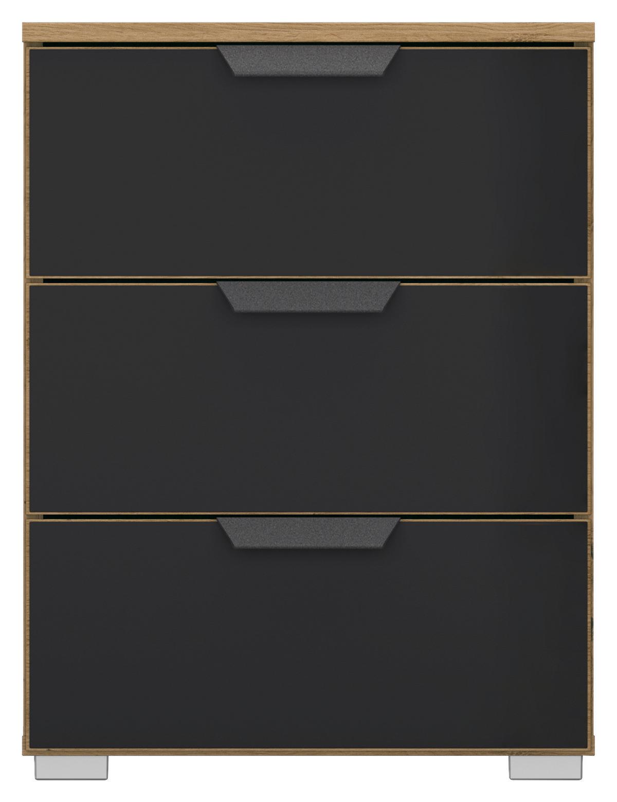 Nočna Omarica Artemis, Barva Hrasta, Črna - siva/barve aluminija, Moderno, kovina/umetna masa (47/62/42cm) - Rauch Möbel