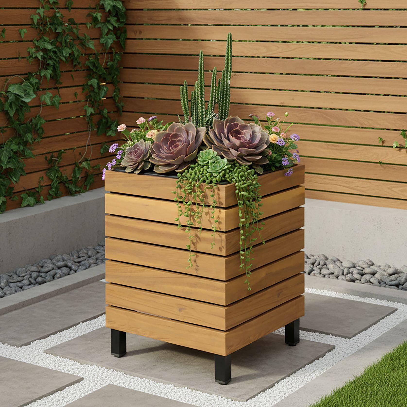 Hochbeet Marlo Echtholz massiv ca. 35x41x35 cm - Schwarz/Akaziefarben, MODERN, Holz/Kunststoff (35/41/35cm) - Bessagi Garden