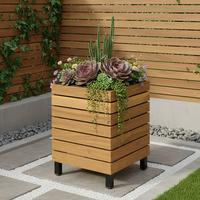 Hochbeet Marlo Echtholz massiv ca. 35x41x35 cm - Schwarz/Akaziefarben, MODERN, Holz/Kunststoff (35/41/35cm) - Bessagi Garden