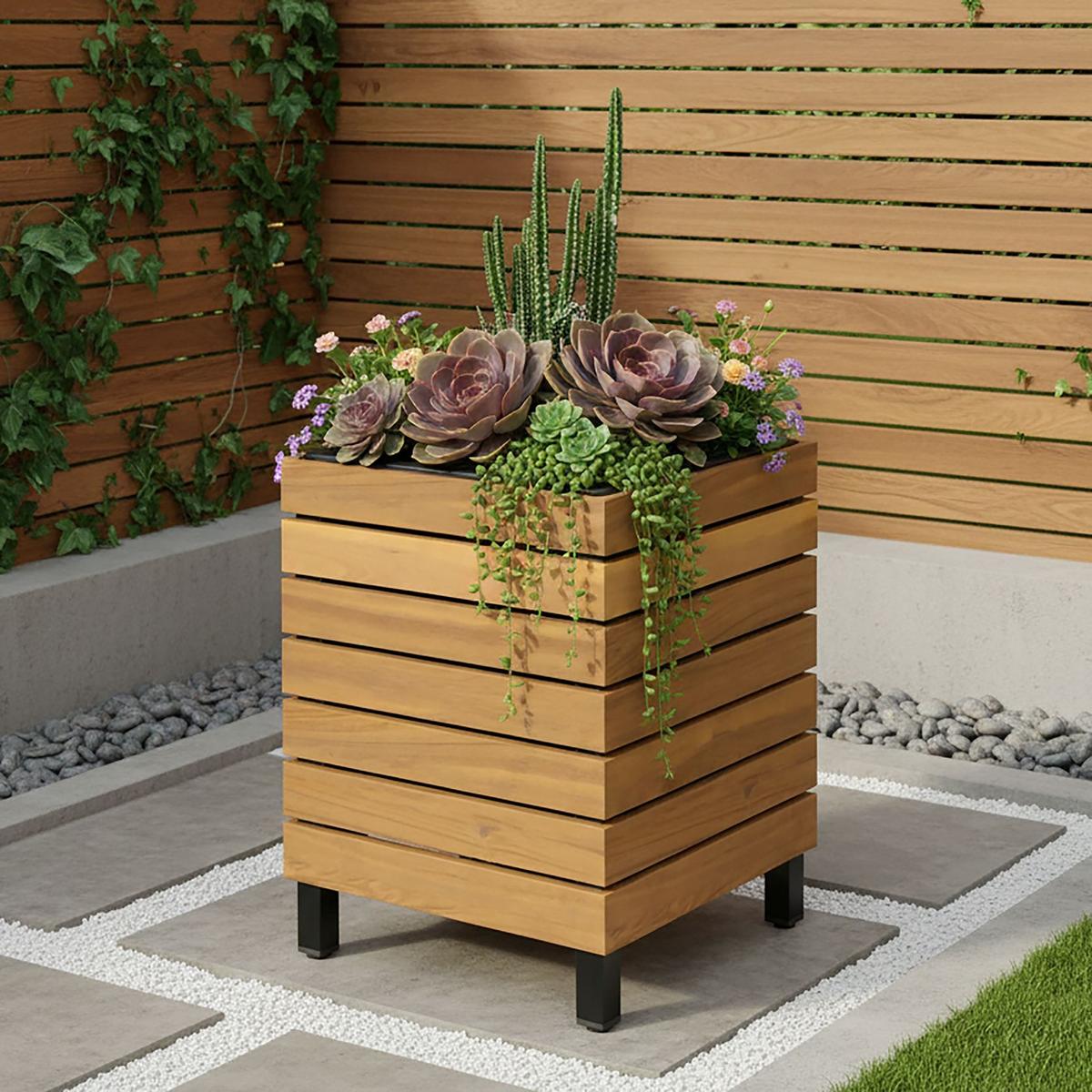 Hochbeet Marlo Echtholz massiv ca. 35x41x35 cm - Schwarz/Akaziefarben, MODERN, Holz/Kunststoff (35/41/35cm) - Bessagi Garden