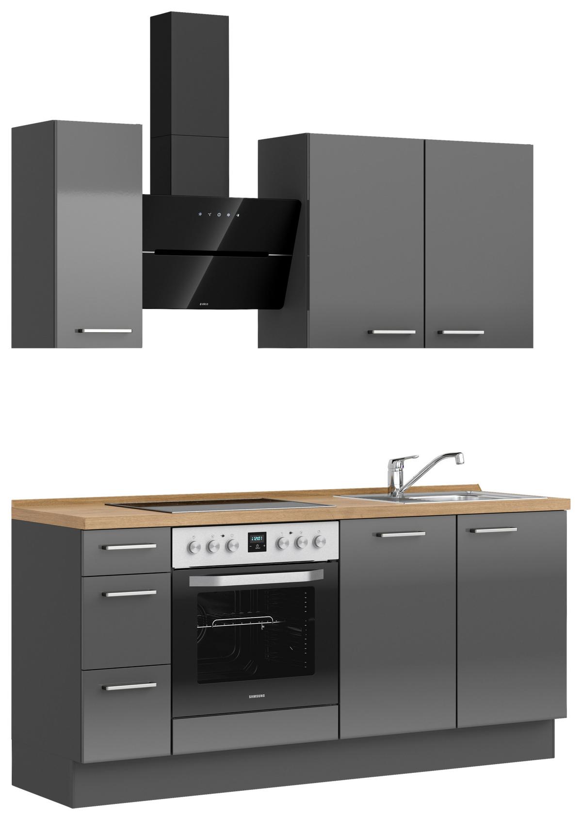 Küchenblock Flash m. Geräten Schieferfarben - Schieferfarben/Edelstahlfarben, MODERN, Holzwerkstoff/Metall (180cm) - Nobilia